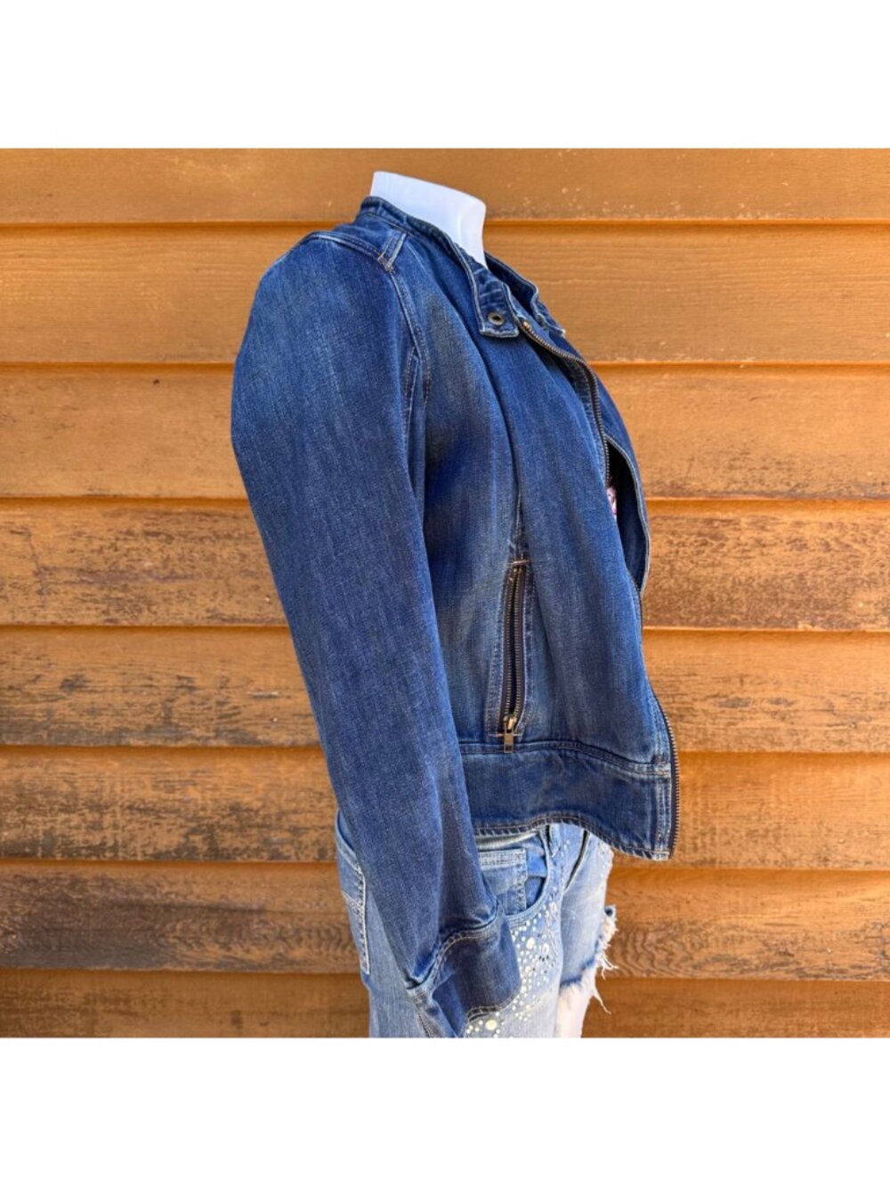 Gap Womens Denim Moto Jacket Medium Blue Wash Zippered Pockets Size M - Picture 7 of 9
